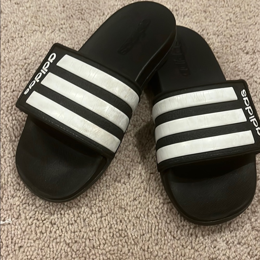 Adidas Black and White Slide Sandals